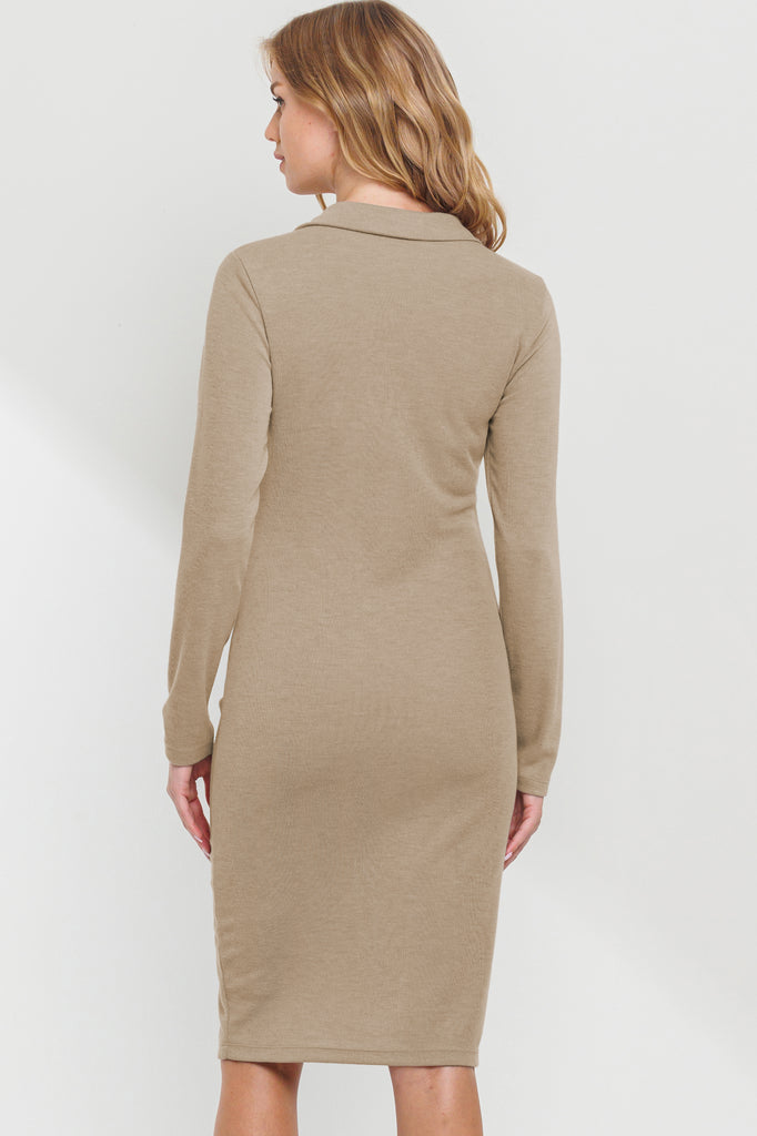 Taupe Front Ruched Button Detail Maternity Dress