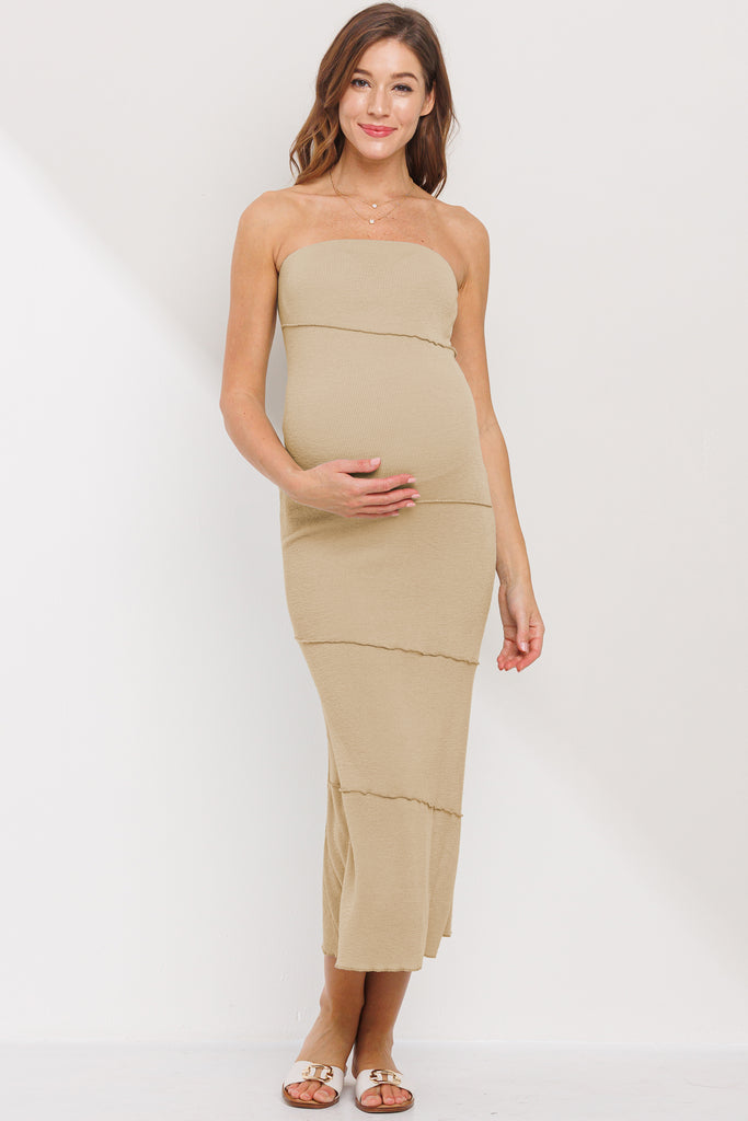 Taupe Tube Maternity Maxi Dress