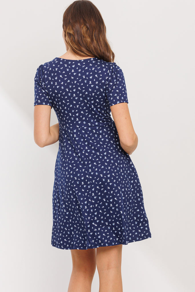 Navy Floral Gingham Maternity Dress