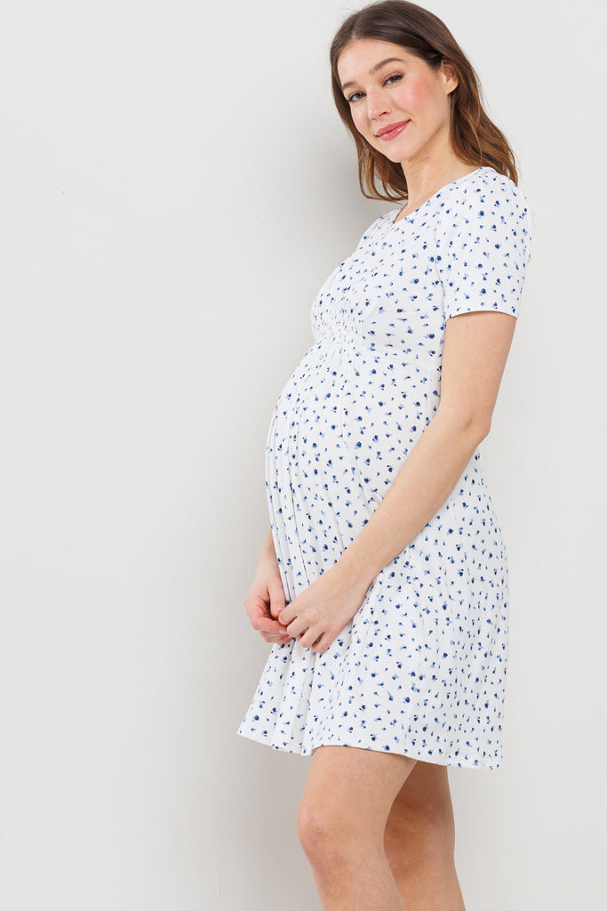 Ivory Floral Gingham Maternity Dress