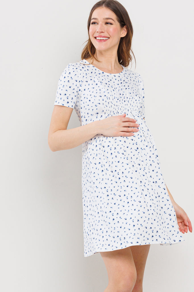 Ivory Floral Gingham Maternity Dress