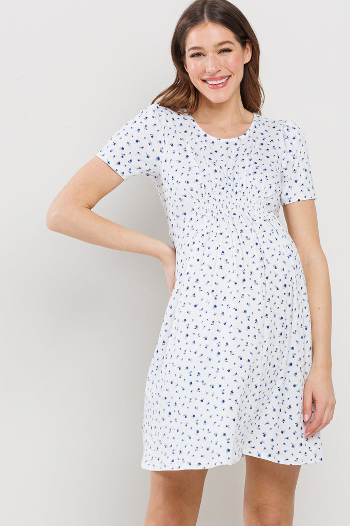 Ivory Floral Gingham Maternity Dress