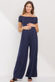 Navy Off Shoulder Wide Leg Maternity Jumpsuit