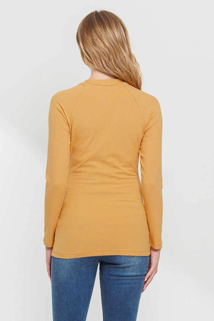 Mustard Round Neck Button Detail Maternity Top