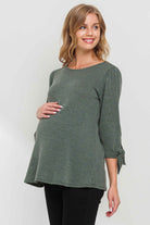 Olive Knit 3/4 Tie-Sleeve Maternity Top