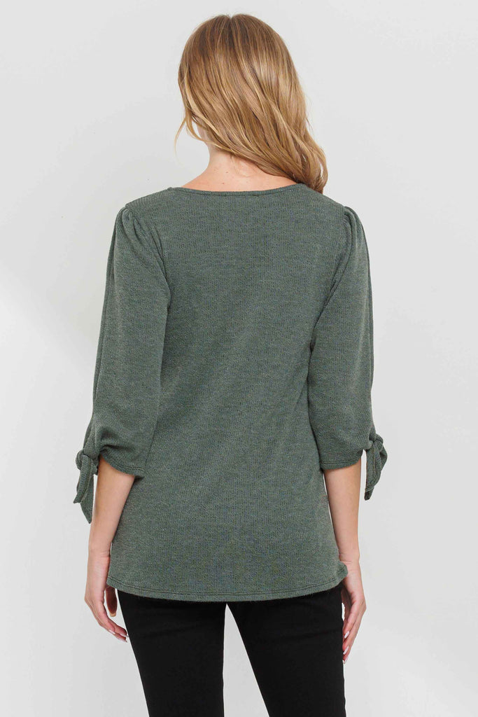 Olive Knit 3/4 Tie-Sleeve Maternity Top