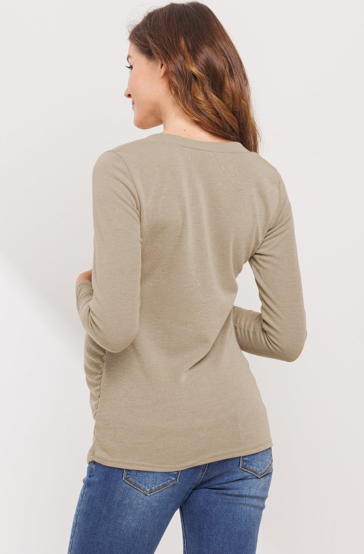 Taupe Square Neck Ruched Side Maternity Top