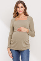 Taupe Square Neck Ruched Side Maternity Top
