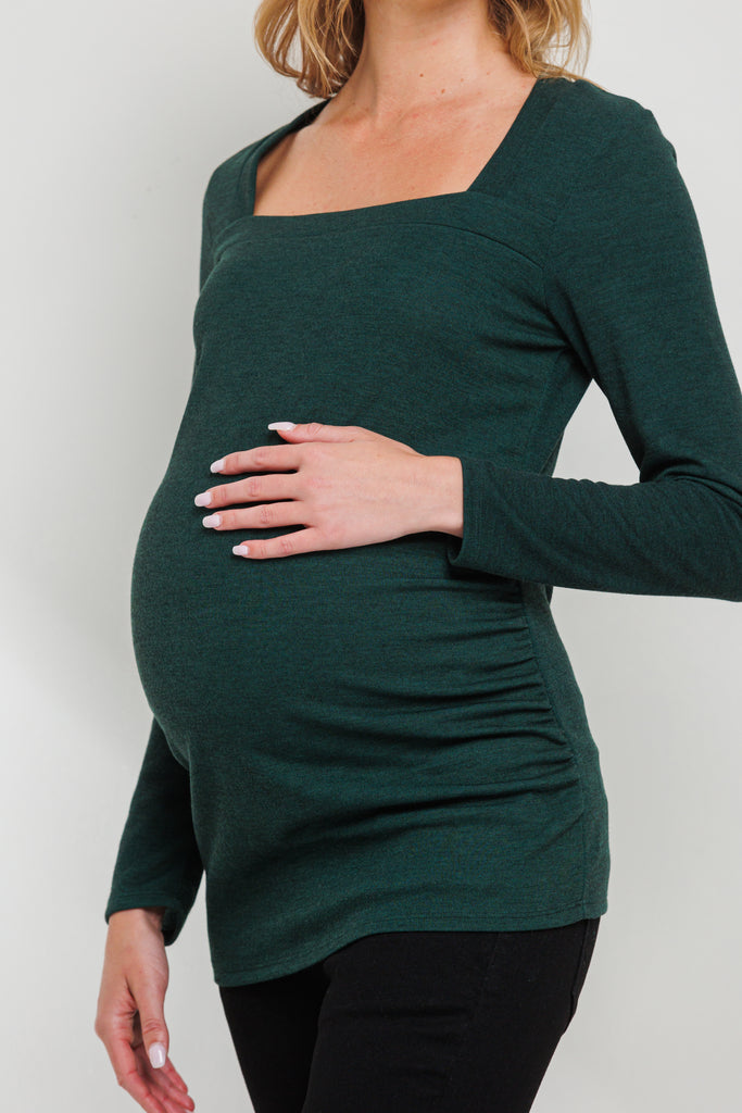 Hunter Green Square Neck Ruched Side Maternity Top