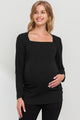Black Square Neck Ruched Side Maternity Top