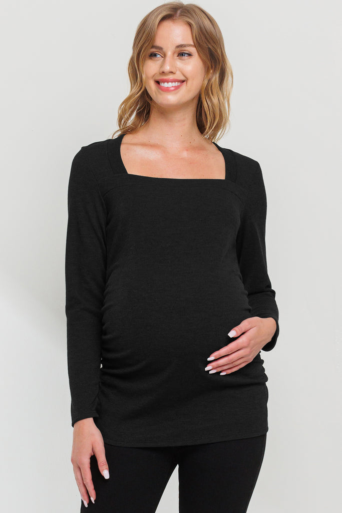 Black Square Neck Ruched Side Maternity Top