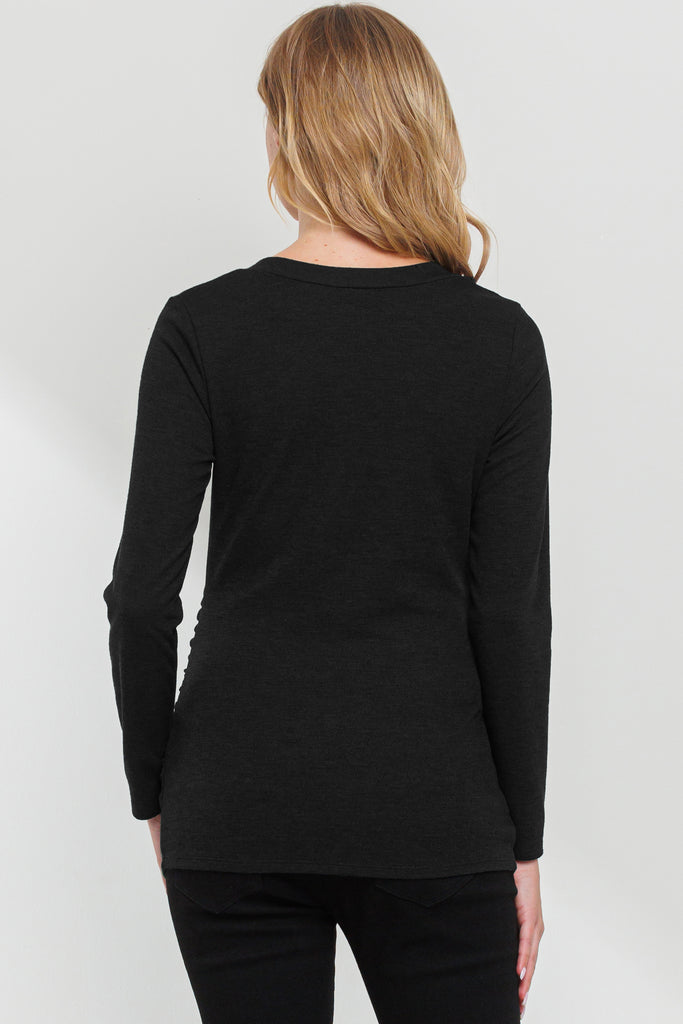 Black Square Neck Ruched Side Maternity Top