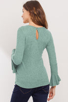 Mint Faux-Tie Keyhole Maternity Top With Bell Sleeves