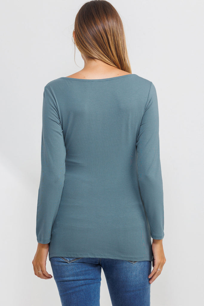 Sea Blue Heavy Modal Boat Neck Maternity Tunic