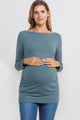 Sea Blue Heavy Modal Boat Neck Maternity Tunic