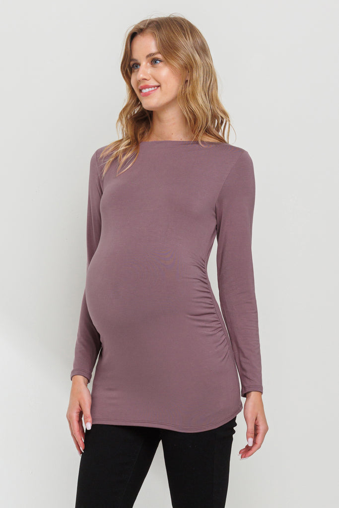 Mauve Heavy Modal Boat Neck Maternity Tunic