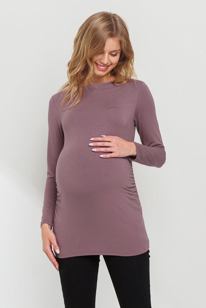 Mauve Heavy Modal Boat Neck Maternity Tunic