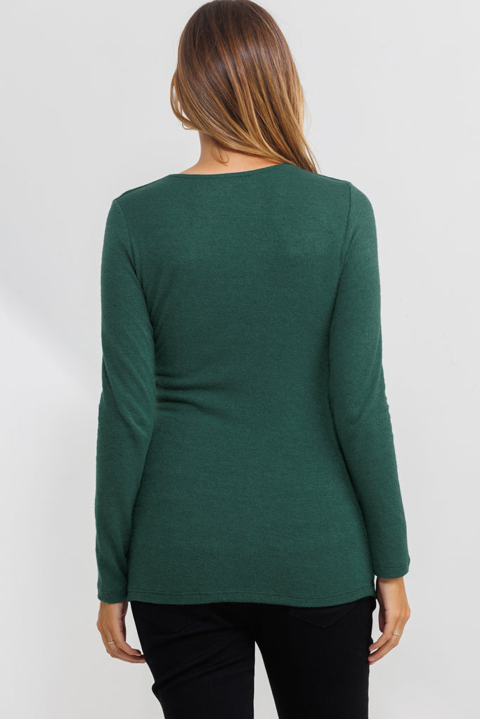 Hunter Green Twist Front V-Neck Maternity Top