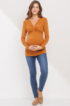Rust Twist Front V-Neck Maternity Top