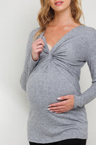 Heather Grey Twist Front V-Neck Maternity Top