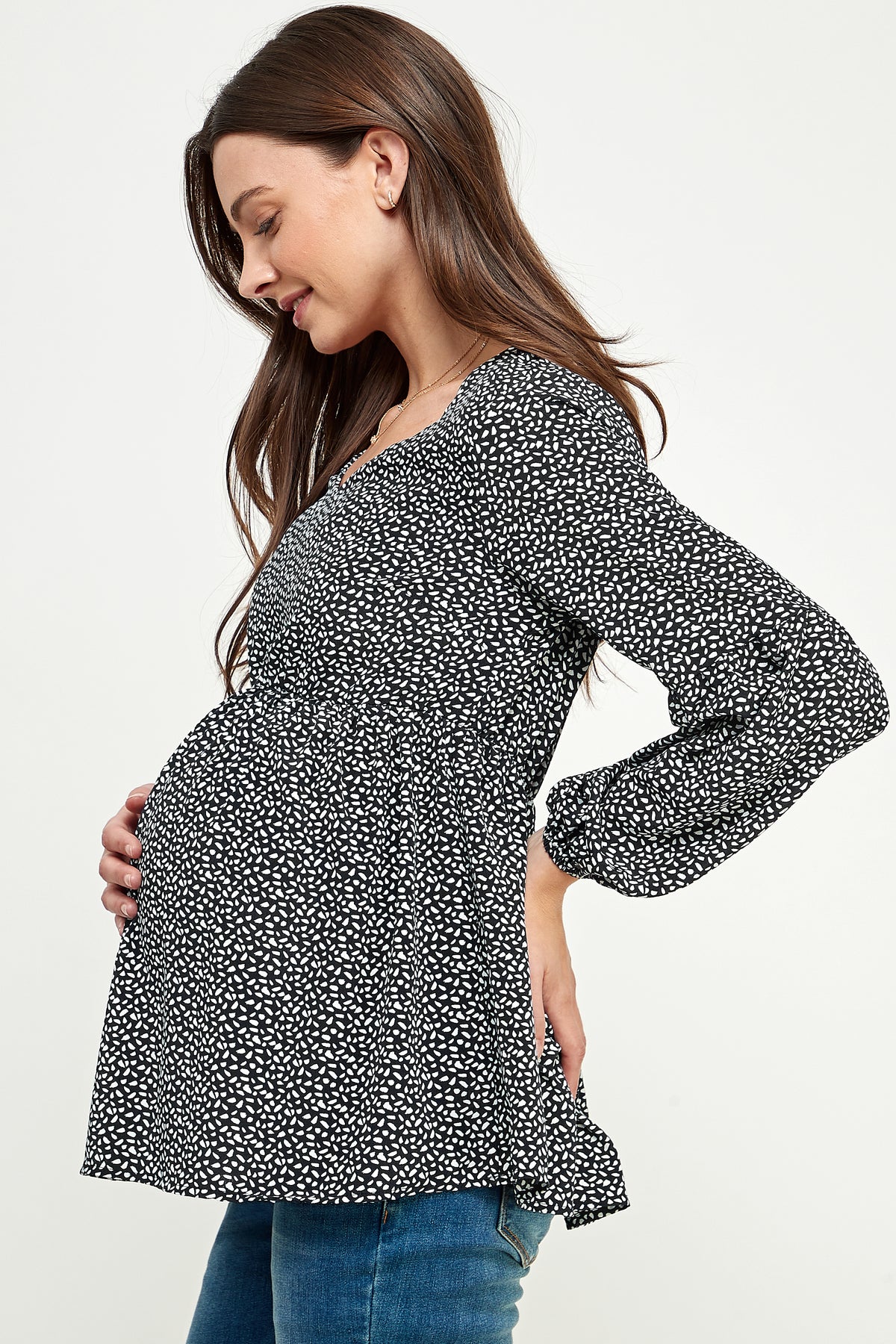 Black Bishop Sleeve Empire Waist Maternity Top