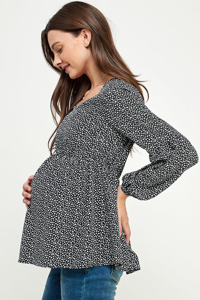 Black Bishop Sleeve Empire Waist Maternity Top