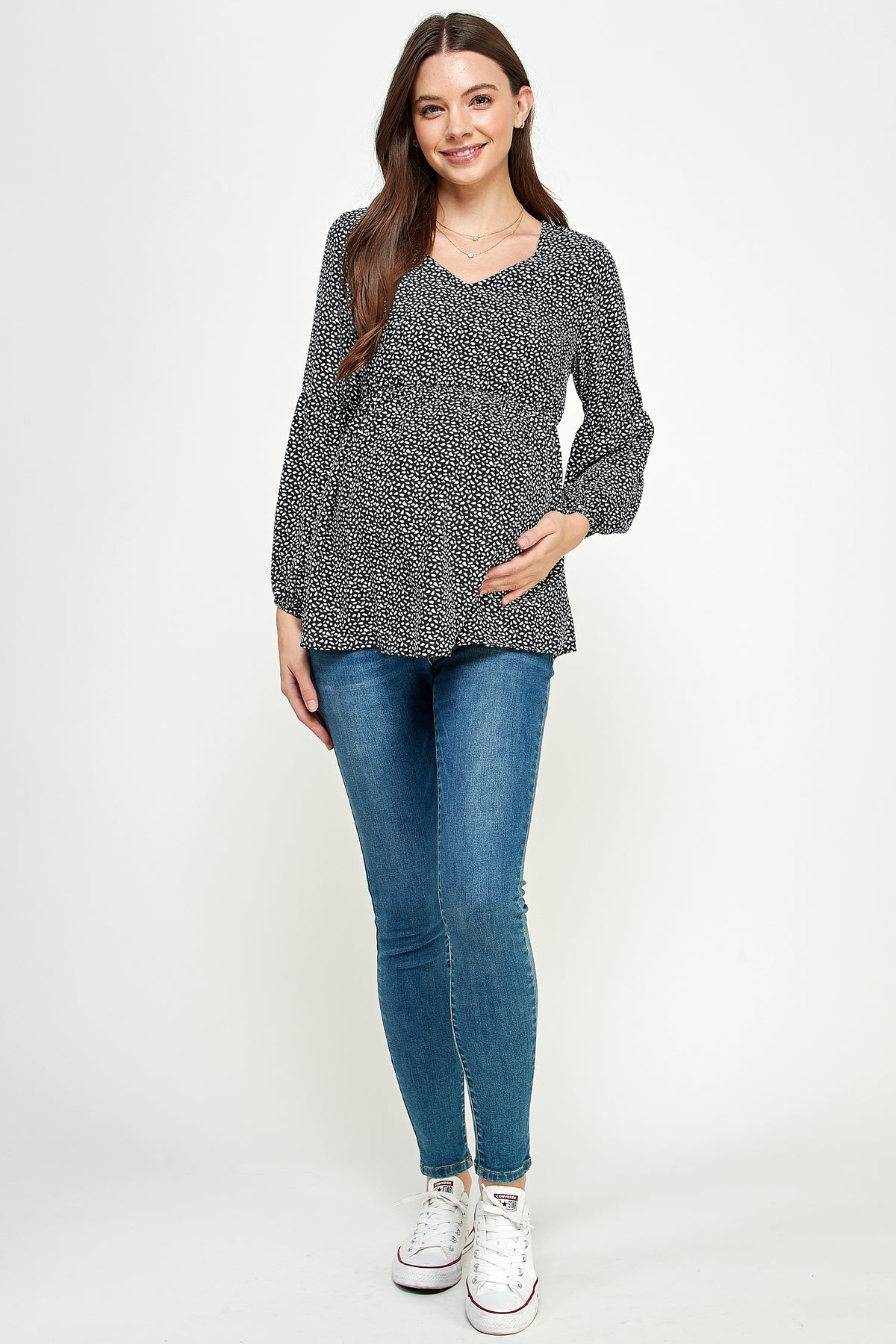 Black Bishop Sleeve Empire Waist Maternity Top