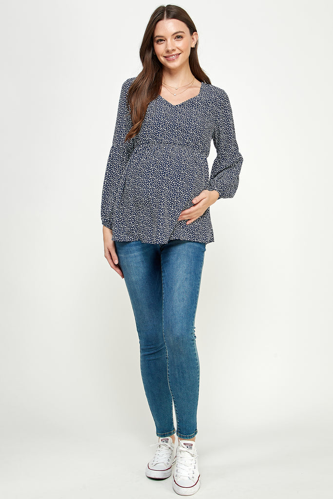 Navy Bishop Sleeve Empire Waist Maternity Top