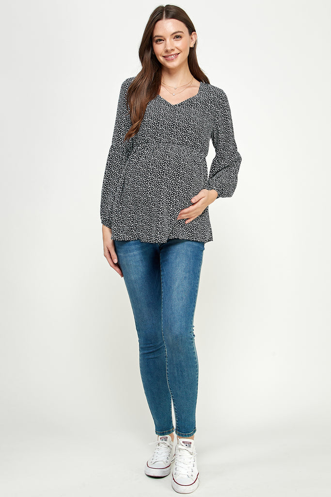 Black Bishop Sleeve Empire Waist Maternity Top