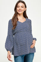 Navy Bishop Sleeve Empire Waist Maternity Top
