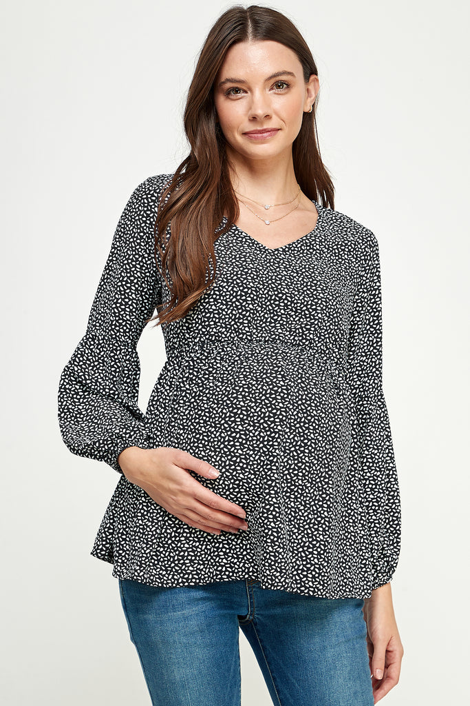 Black Bishop Sleeve Empire Waist Maternity Top