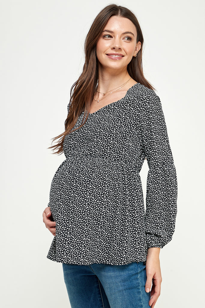 Black Bishop Sleeve Empire Waist Maternity Top