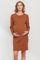 Rust Rib Knit Round Neck Glitter Maternity Dress