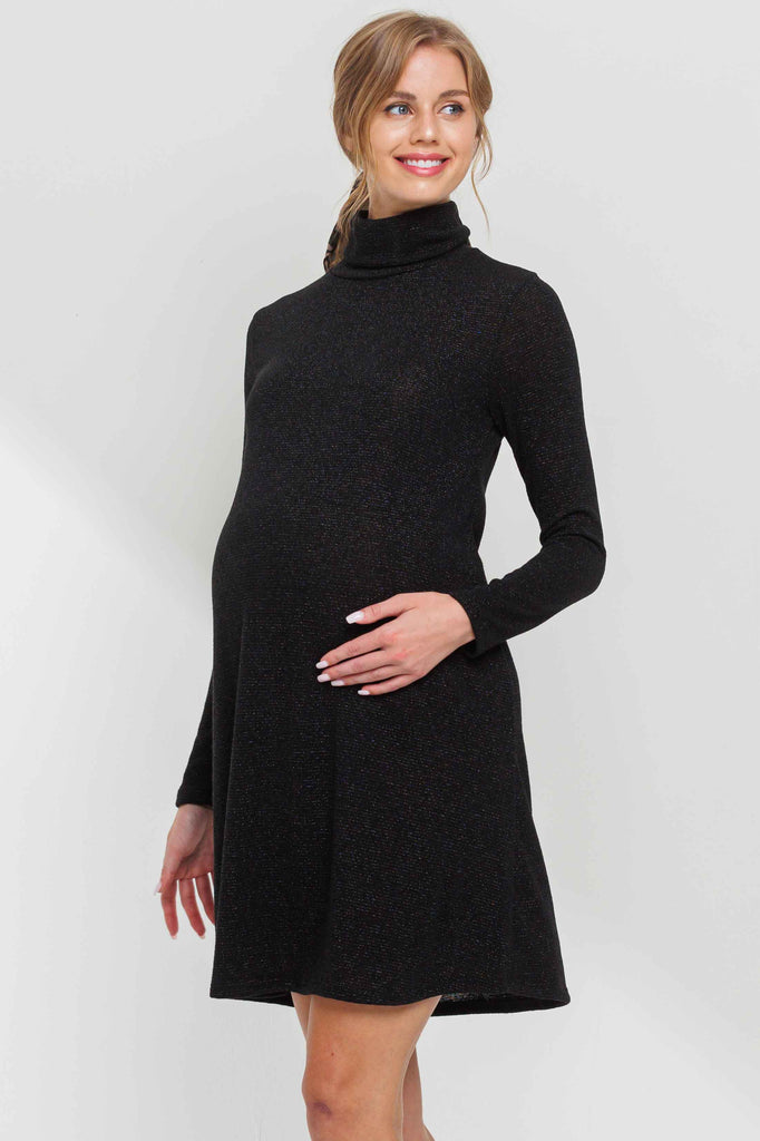 Black Turtle Neck Shimmer Maternity Dress