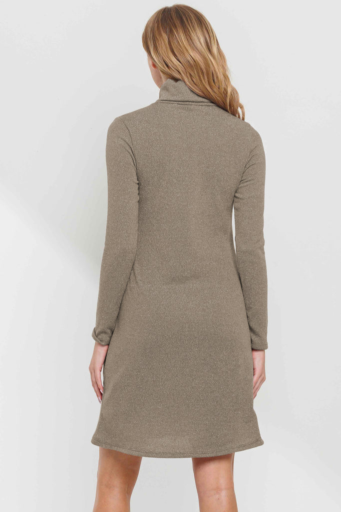 Taupe Turtle Neck Shimmer Maternity Dress