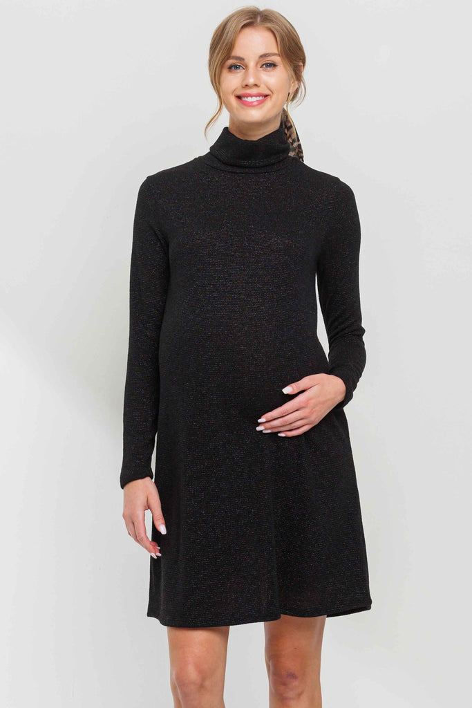 Black Turtle Neck Shimmer Maternity Dress