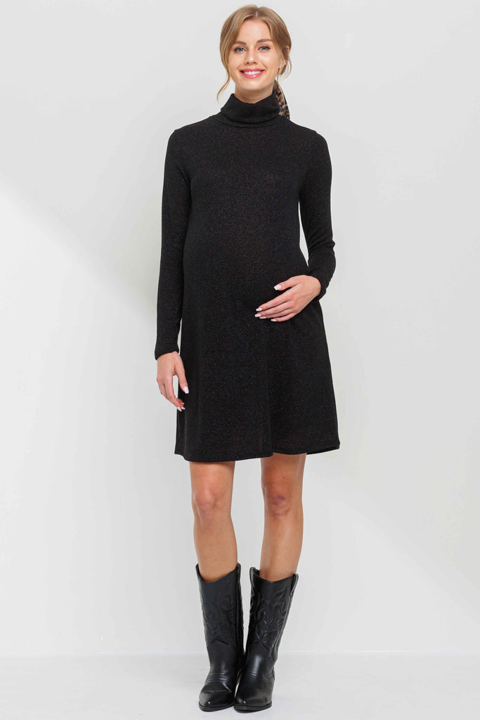 Black Turtle Neck Shimmer Maternity Dress