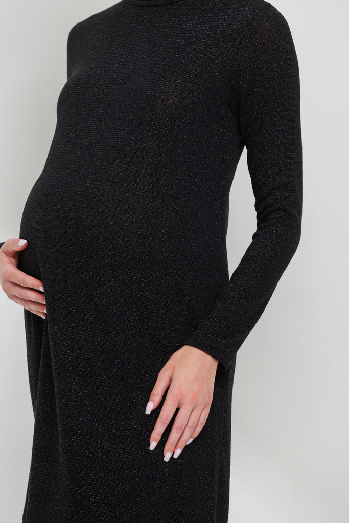 Black Turtle Neck Shimmer Maternity Dress