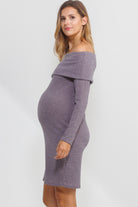 Mauve Off Shoulder Sequin-Glitter Maternity Dress