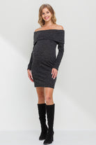 Black Off Shoulder Sequin-Glitter Maternity Dress