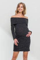 Black Off Shoulder Sequin-Glitter Maternity Dress