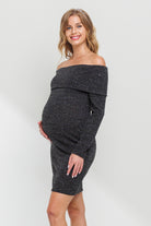 Black Off Shoulder Sequin-Glitter Maternity Dress