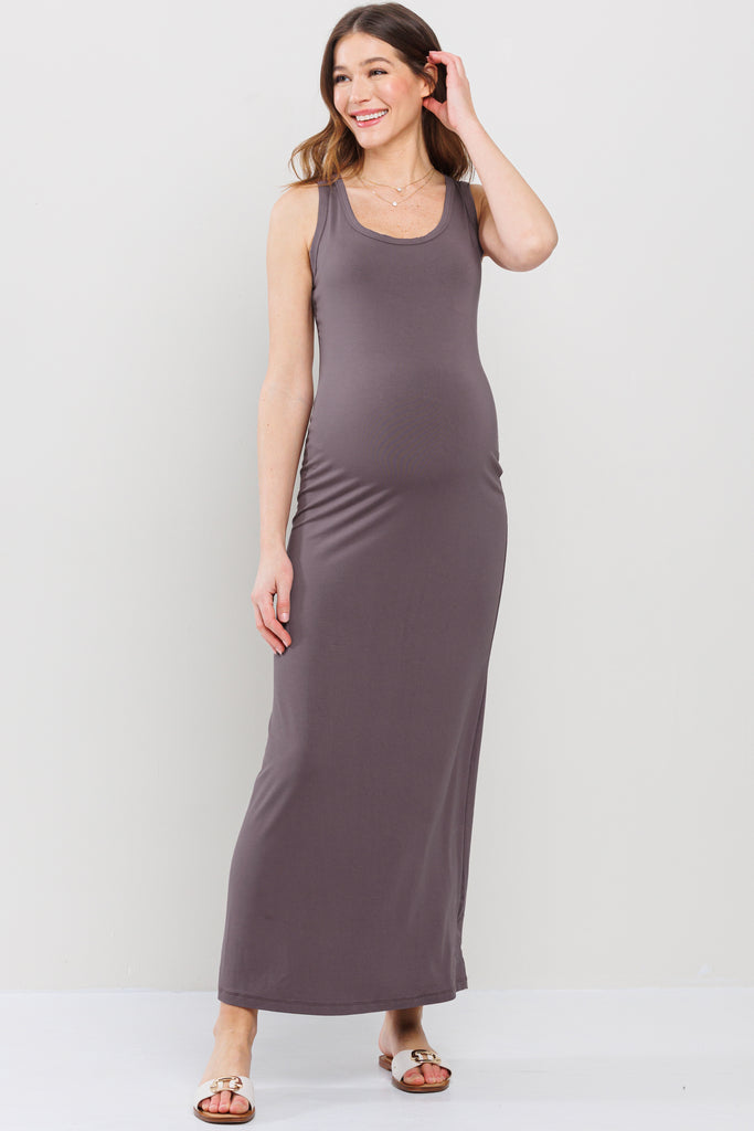 Dark Mauve Tank Round Neck Maternity Maxi Dress