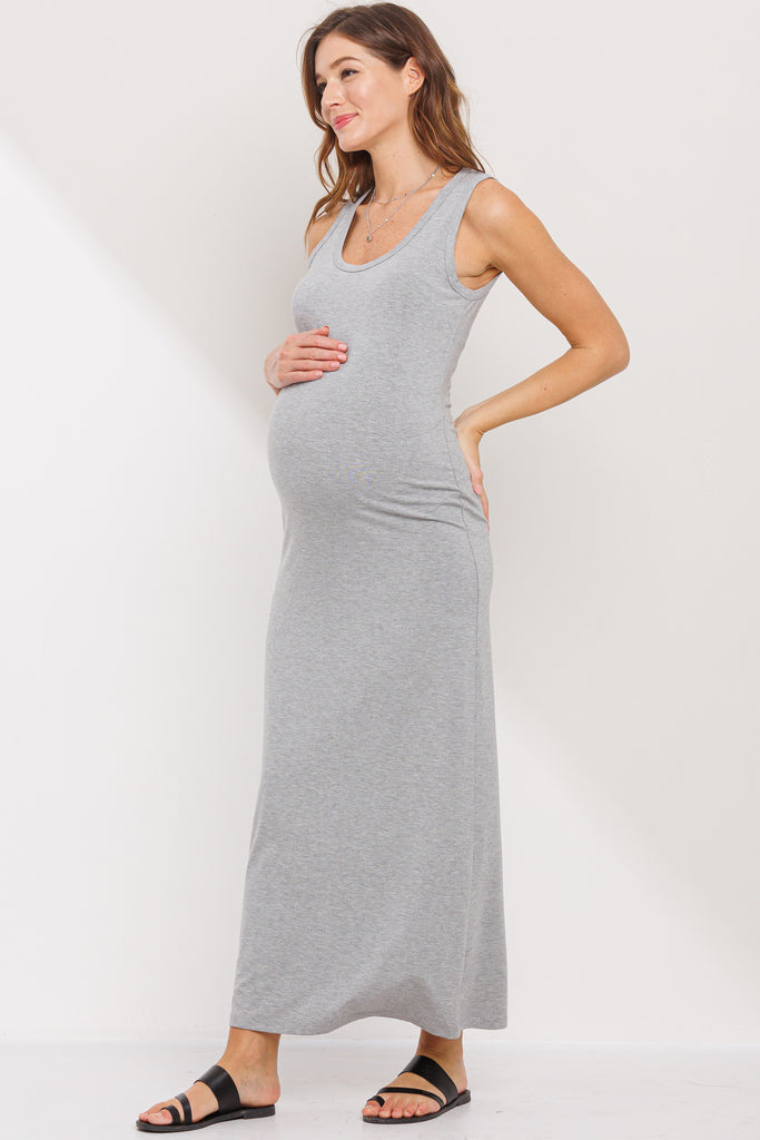 Heather Grey Tank Round Neck Maternity Maxi Dress