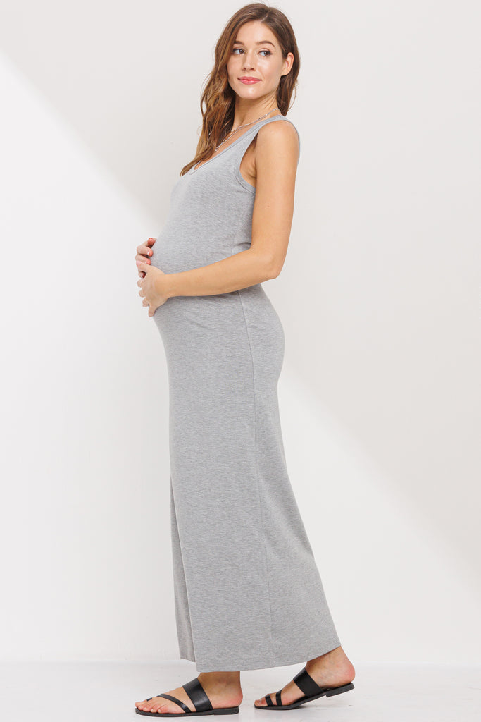 Heather Grey Tank Round Neck Maternity Maxi Dress