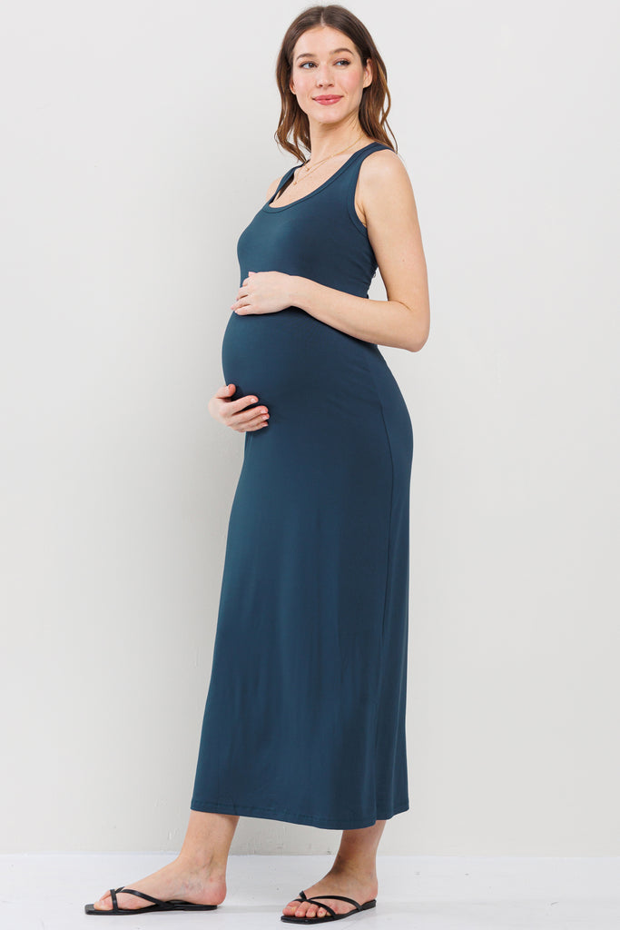 Teal Tank Round Neck Maternity Maxi Dress