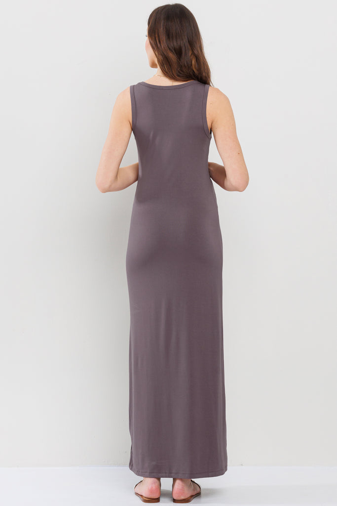 Dark Mauve Tank Round Neck Maternity Maxi Dress