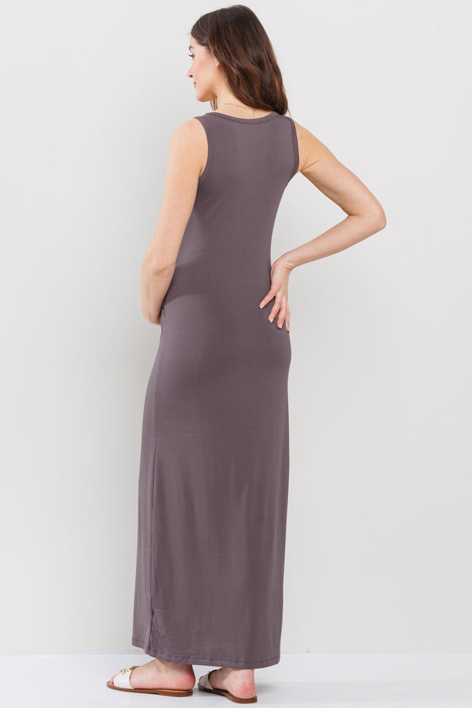 Dark Mauve Tank Round Neck Maternity Maxi Dress