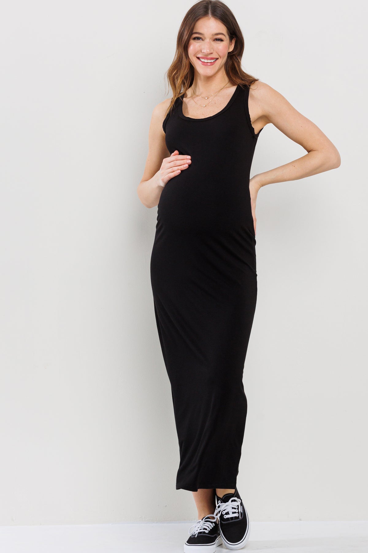 Black Tank Round Neck Maternity Maxi Dress