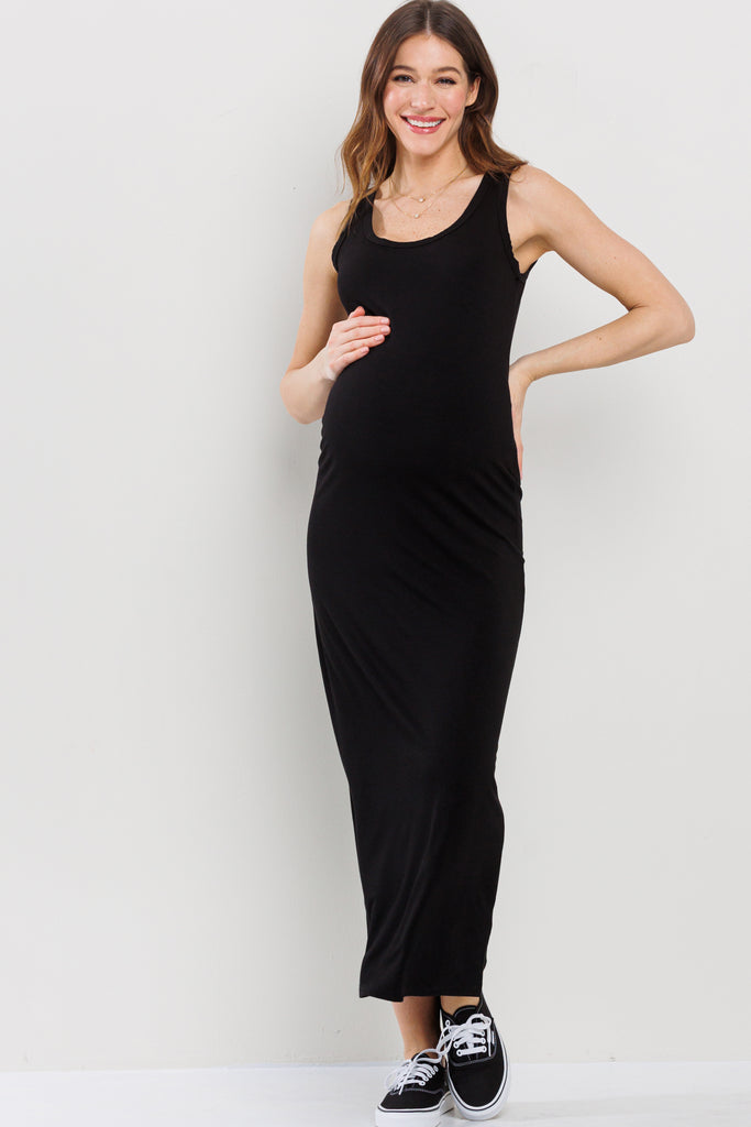 Black Tank Round Neck Maternity Maxi Dress